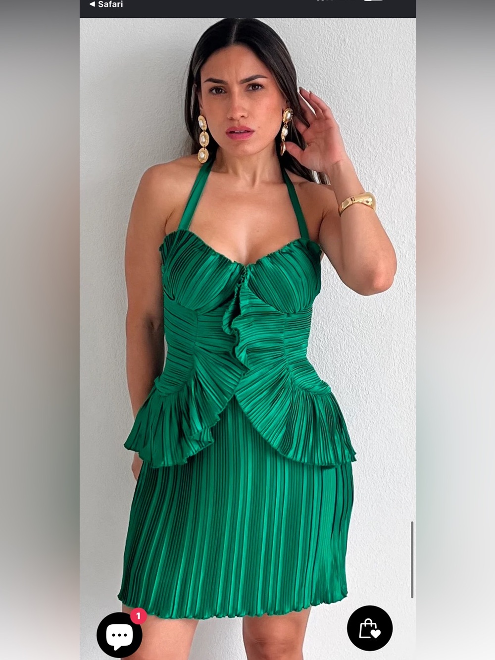 Luxxel Gorgeous Kelly Green Pleated Halter Mini Dress